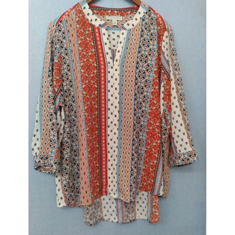Boho Floral Striped Long Sleeve Tunic Top Pattern Mix Peasant Blouse